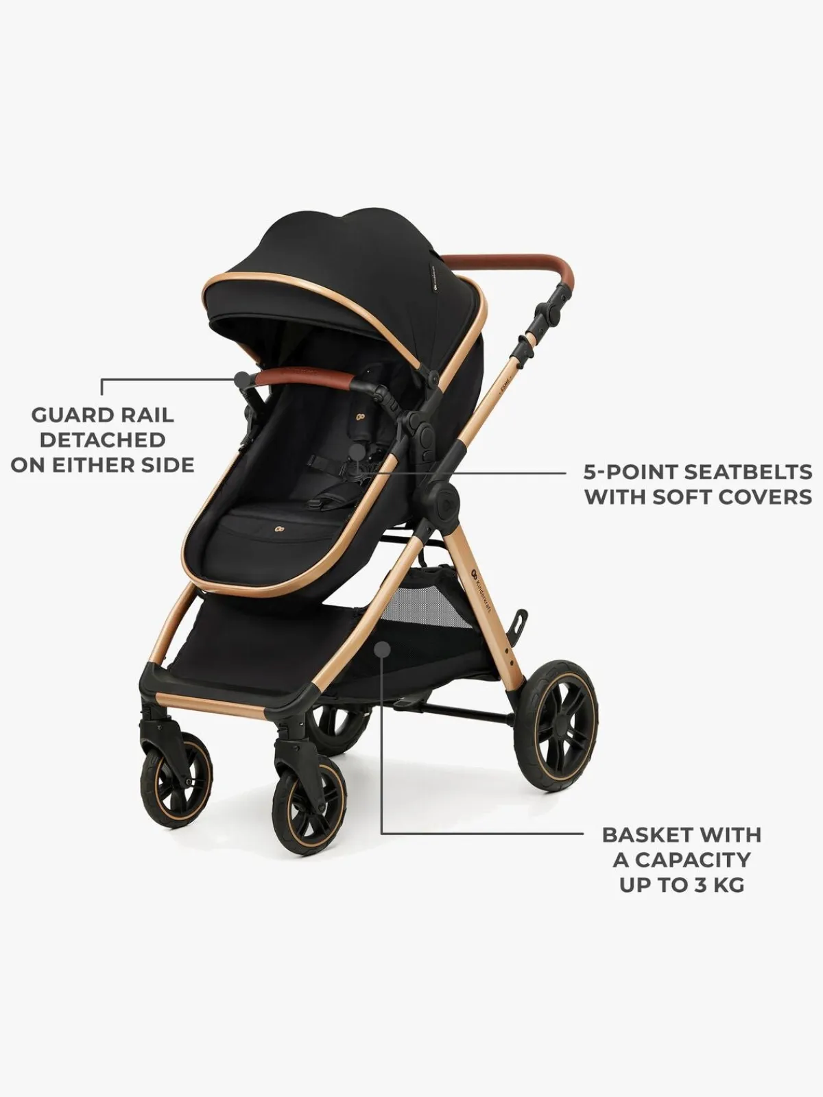 Kinderkraft Duo- & Kombivogne-ESME PRO 3-in-1 Duovogn Travelsystem, Pure Black
