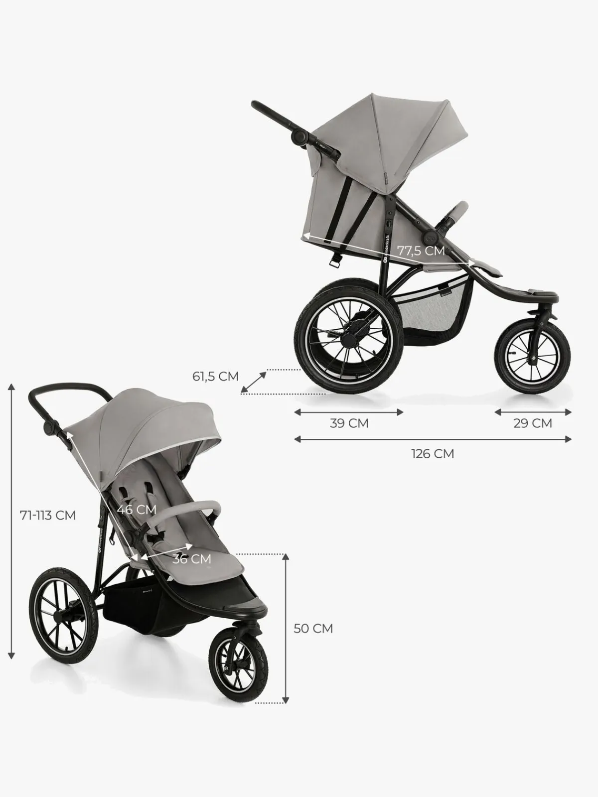 Kinderkraft Aktivitetsvogne-HELSI 2 Terrænvogn, Grey