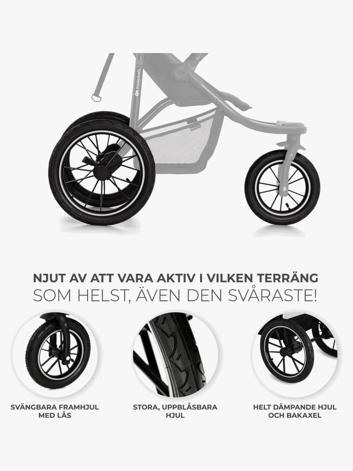 Kinderkraft Aktivitetsvogne-HELSI 2 Terrænvogn, Grey