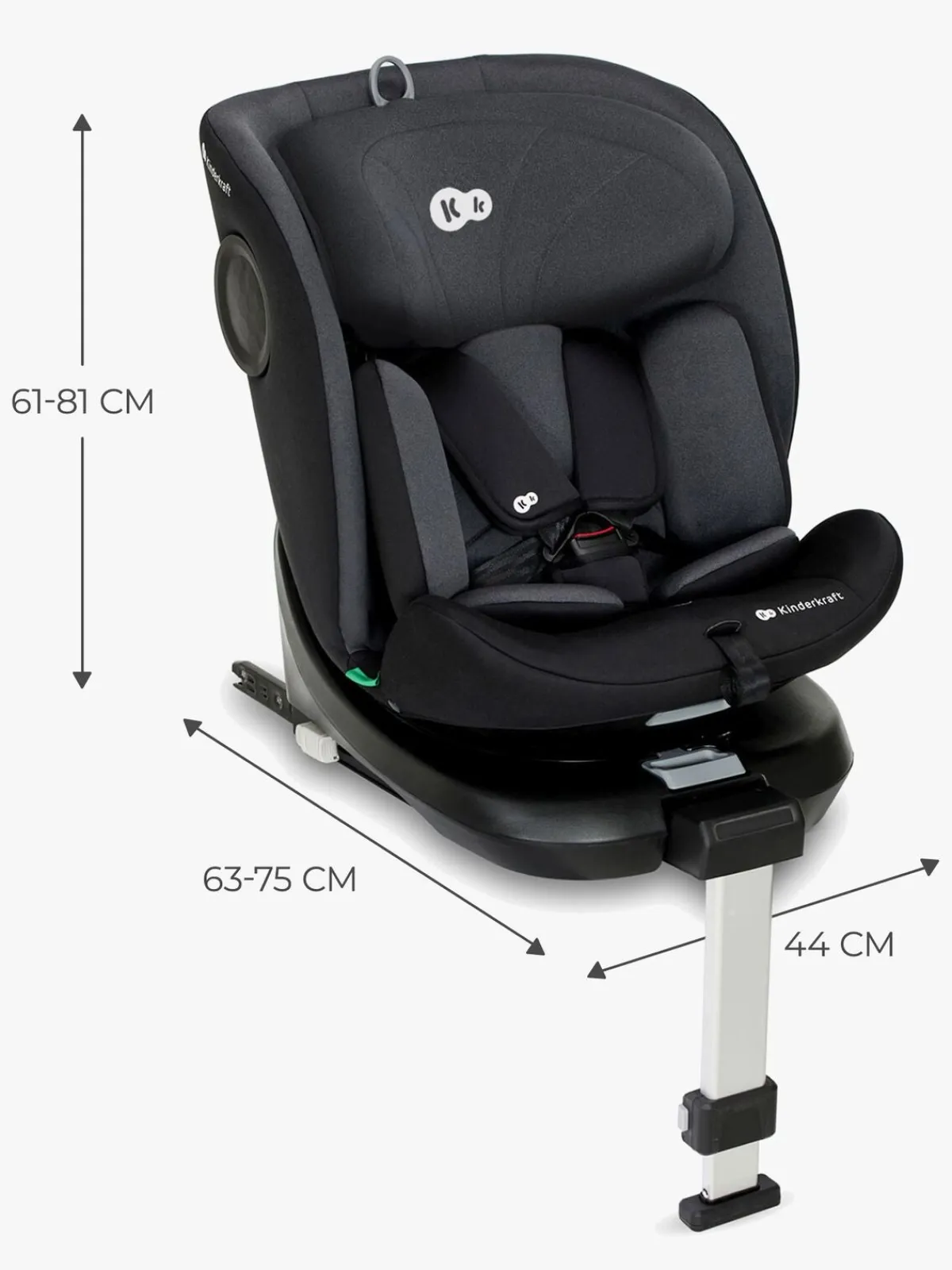 Autostole 9-36 Kg|Kinderkraft I-360 i-Size Autostol, Black Sort