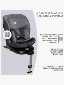 Autostole 9-36 Kg|Kinderkraft I-360 i-Size Autostol, Grey Grå
