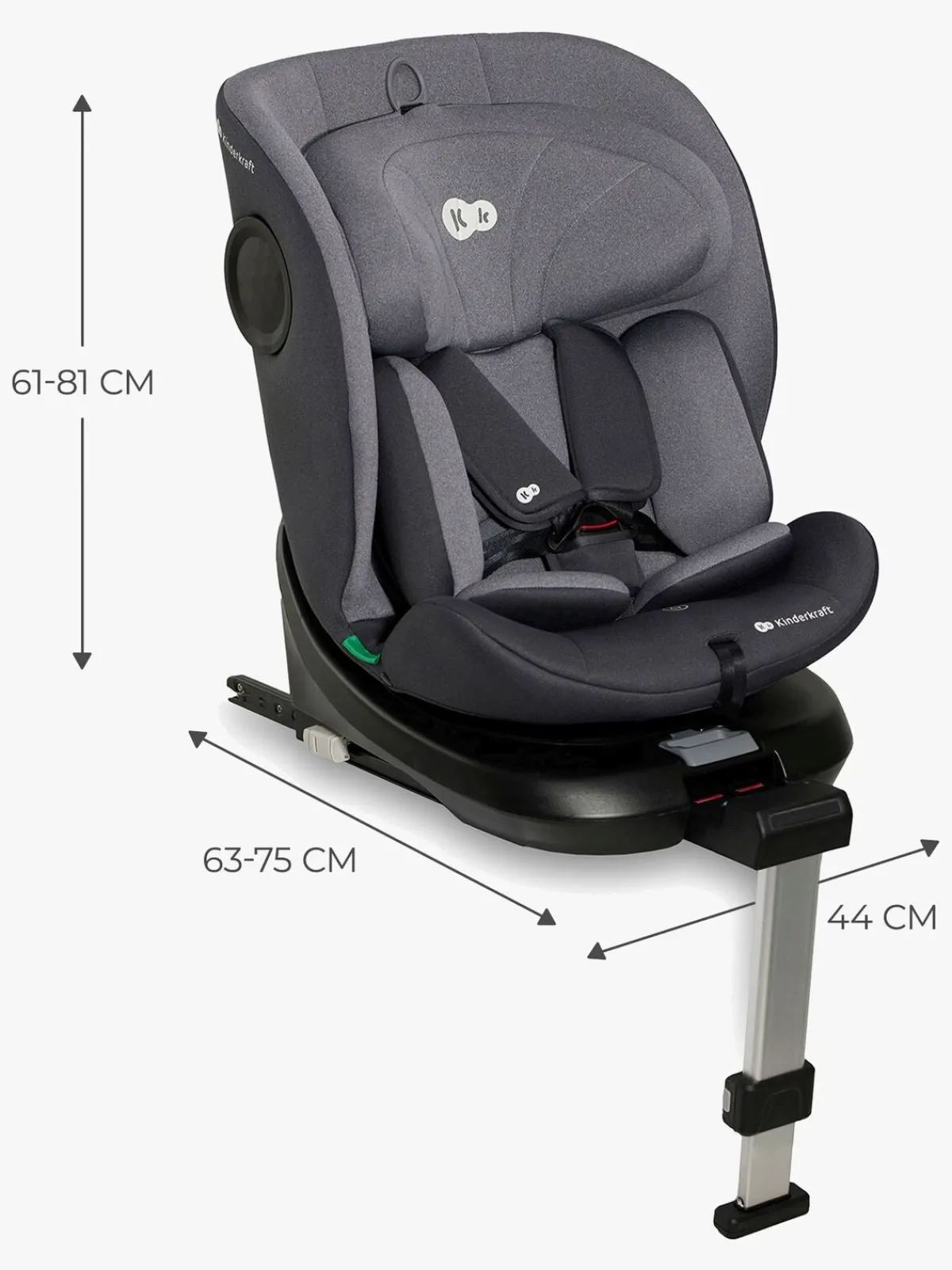 Autostole 9-36 Kg|Kinderkraft I-360 i-Size Autostol, Grey Grå