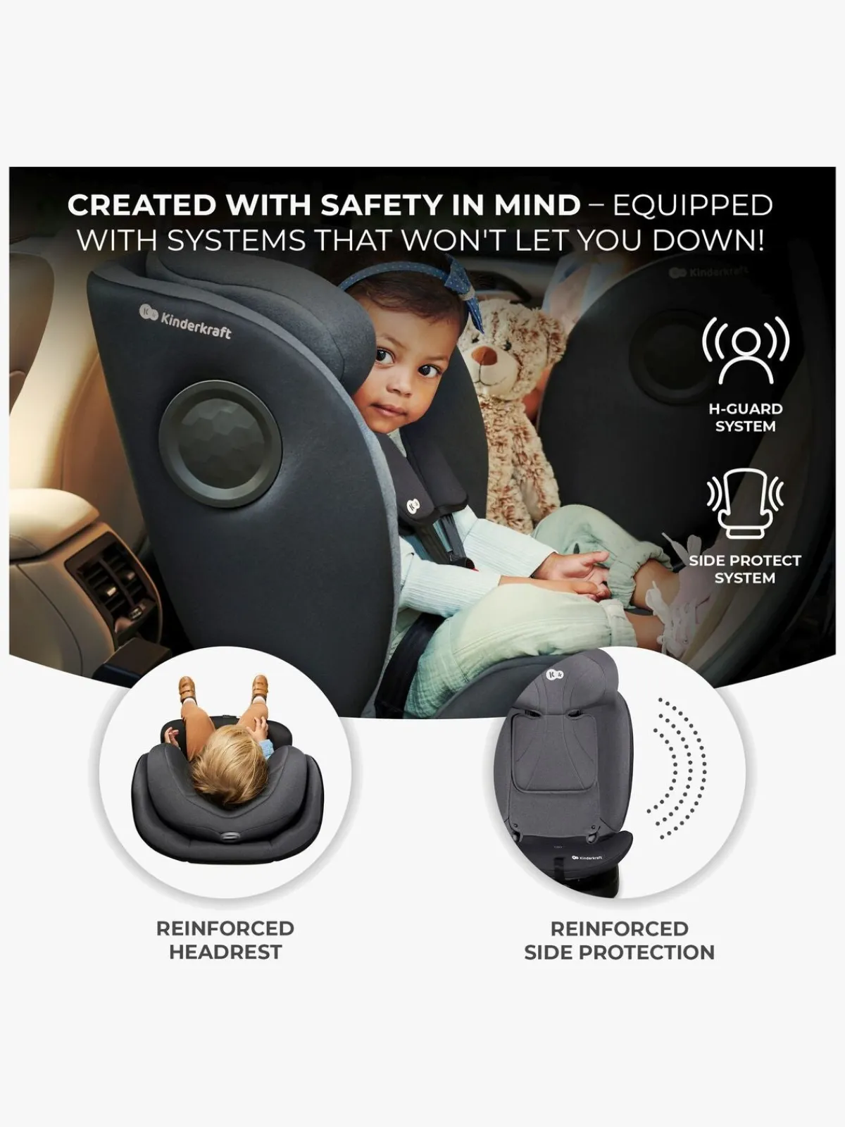 Autostole 9-36 Kg|Kinderkraft I-360 i-Size Autostol, Grey Grå