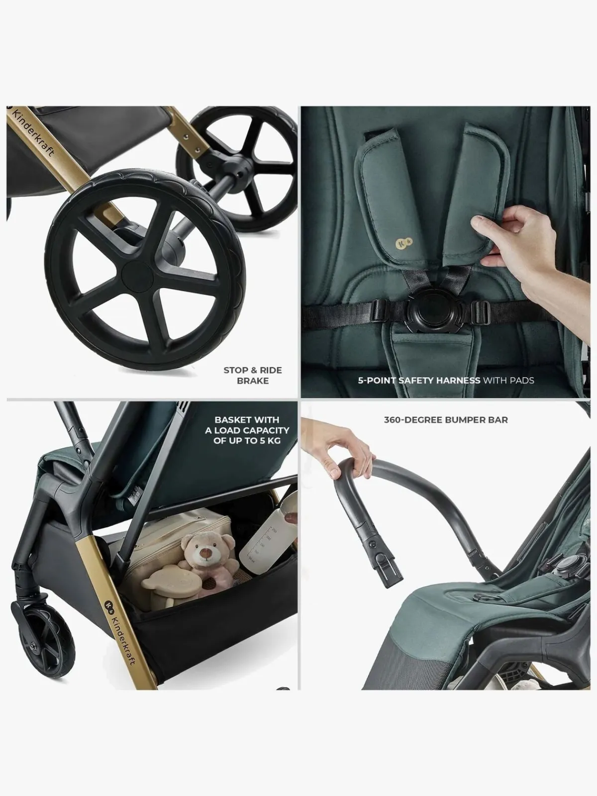 Rejseklapvogne|Kinderkraft Loom Klapvogn, Jade Green Grøn