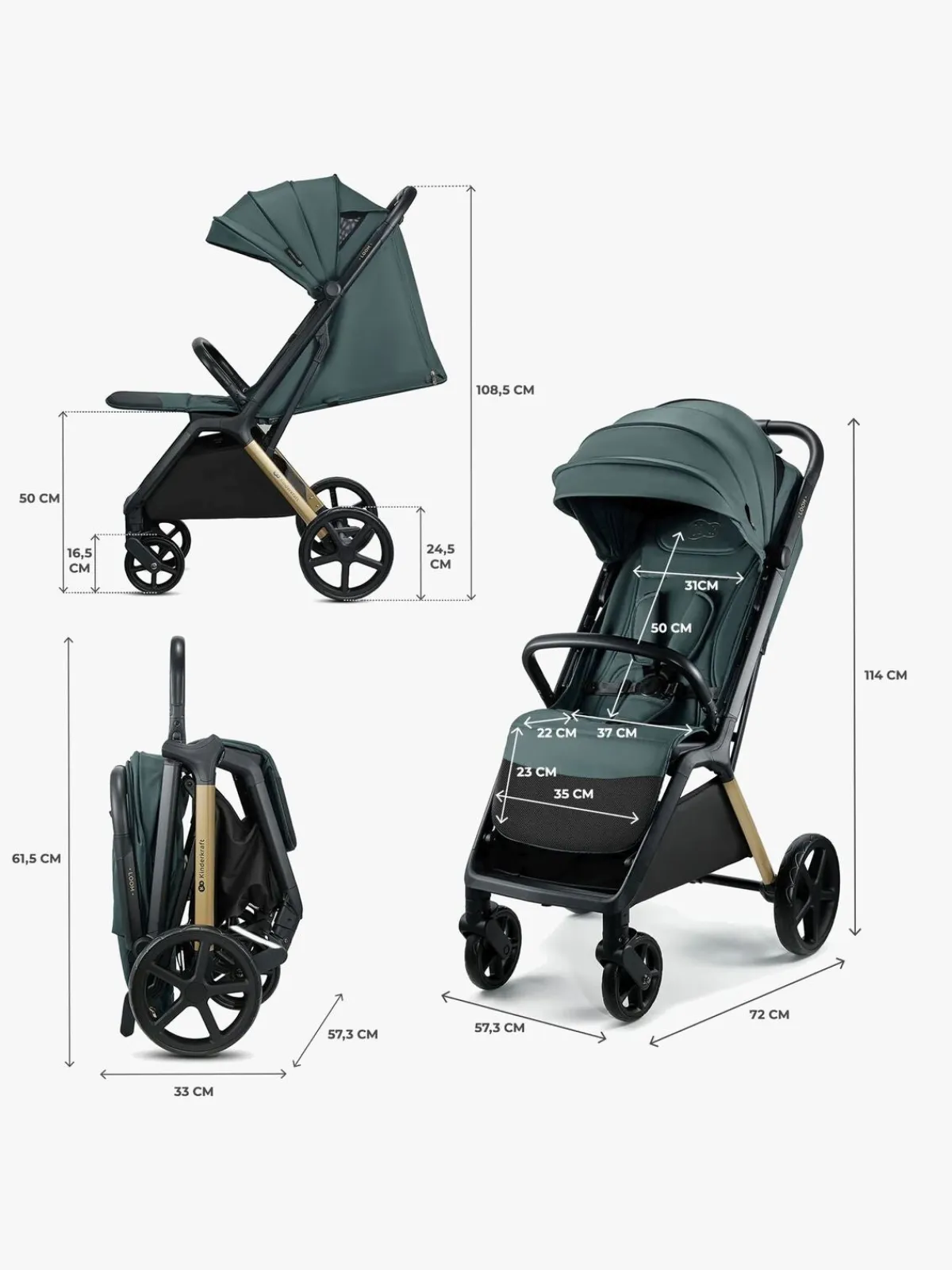 Rejseklapvogne|Kinderkraft Loom Klapvogn, Jade Green Grøn