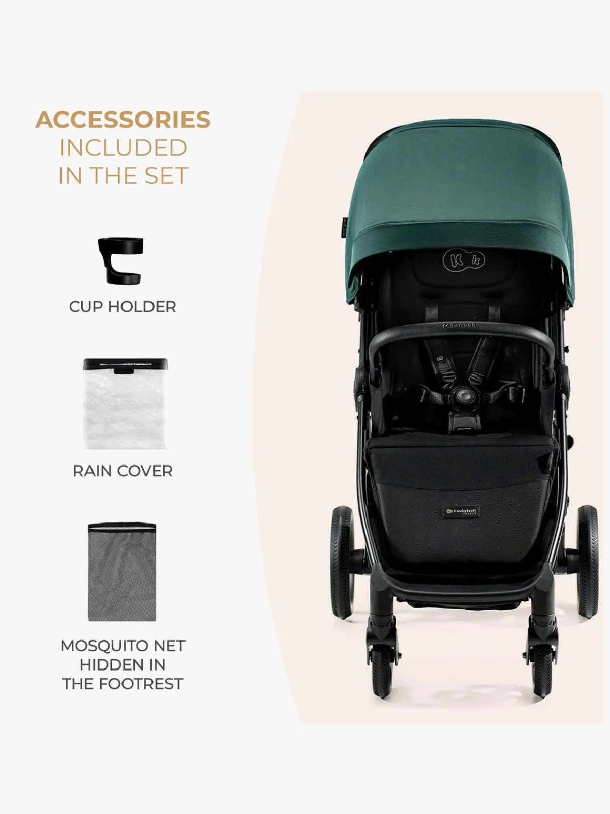 Kinderkraft MITZY Klapvogn, Jade Green