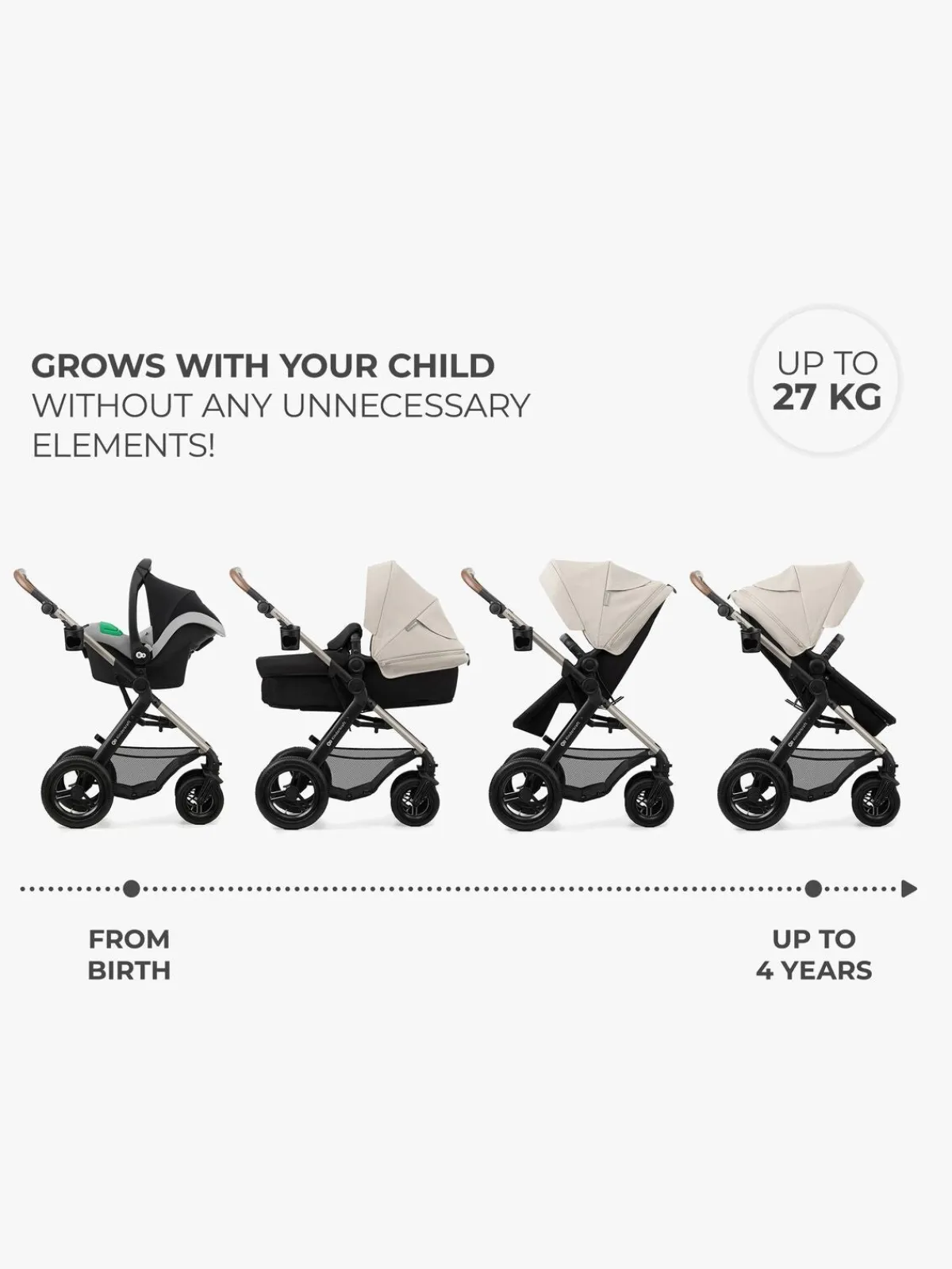 Kinderkraft Duo- & Kombivogne-MOOV 2 4-in-1 Air Duovogn, Moonlight Grey