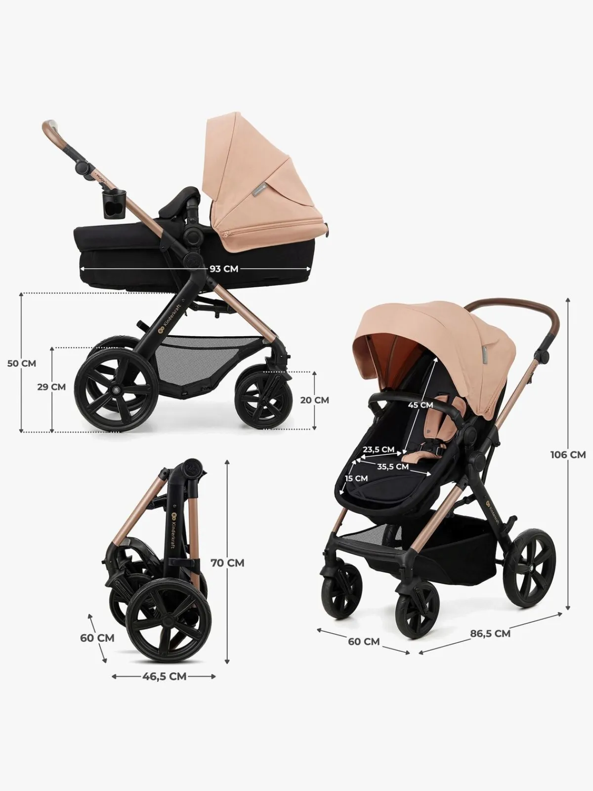 Kinderkraft MOOV 2 3-in-1 Kombivogn, Sand