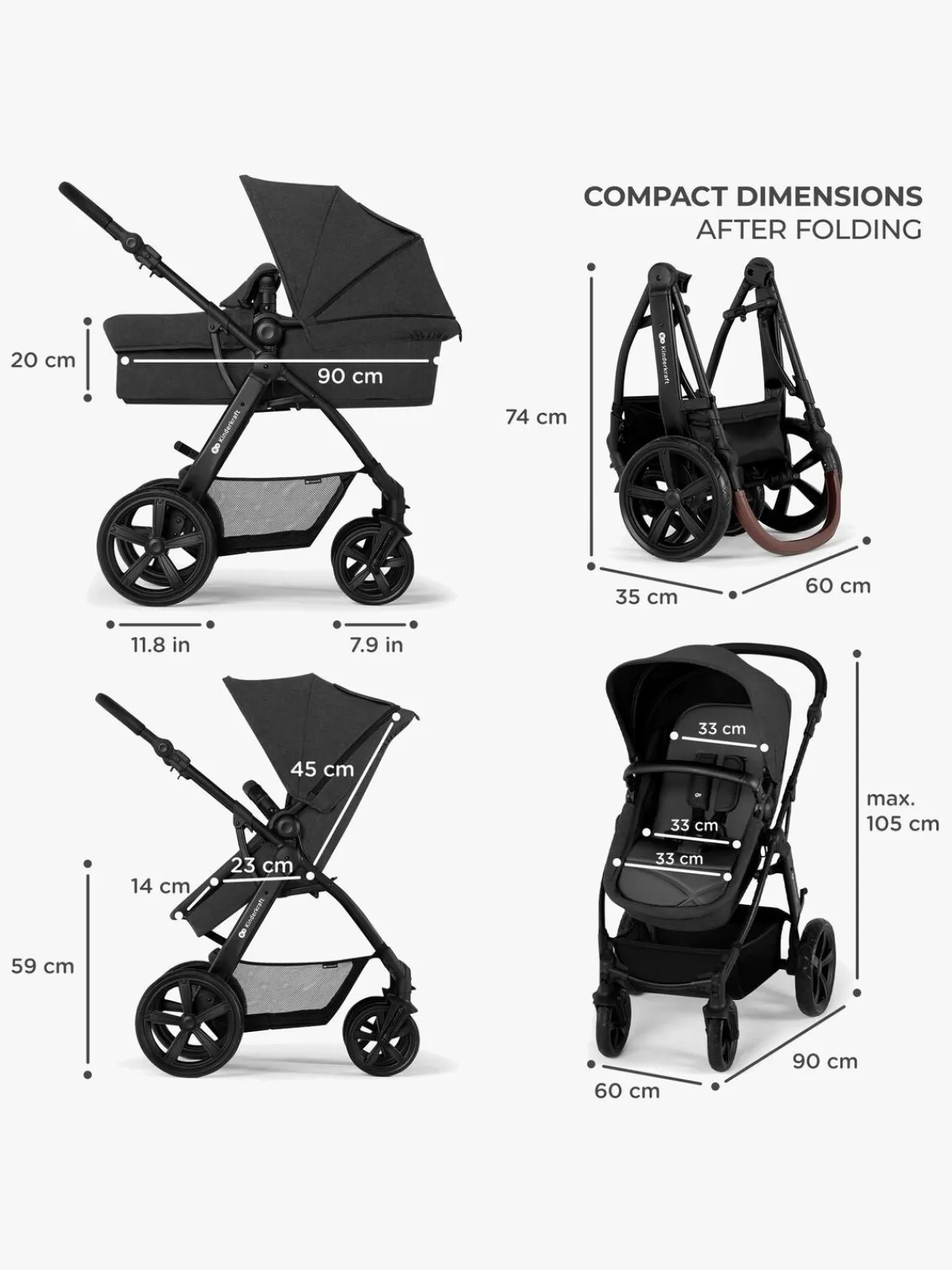 Kinderkraft Duo- & Kombivogne-MOOV CT 3-in-1 Mink Pro Kombivogn, Black