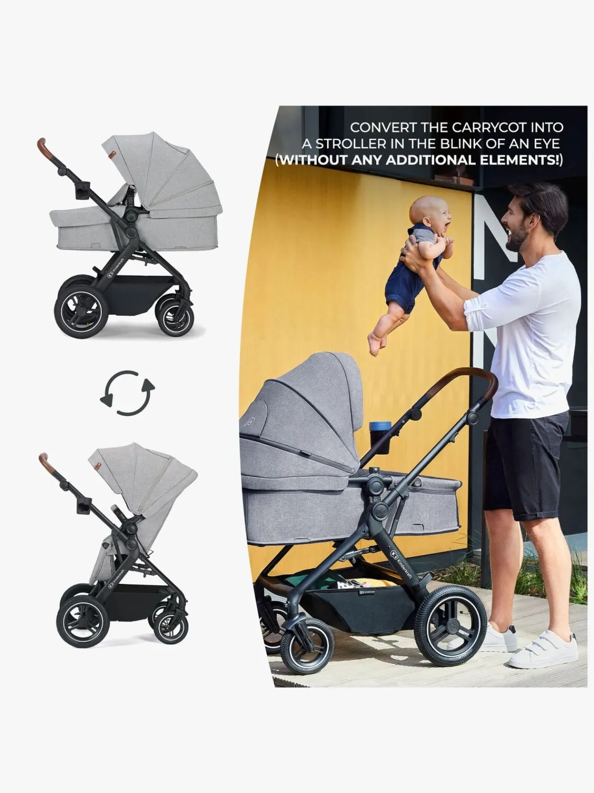Kinderkraft Vognpakker-Multifunctional 3-in-1 B-Tour Mink Pro Kombivogn, Dark Grey