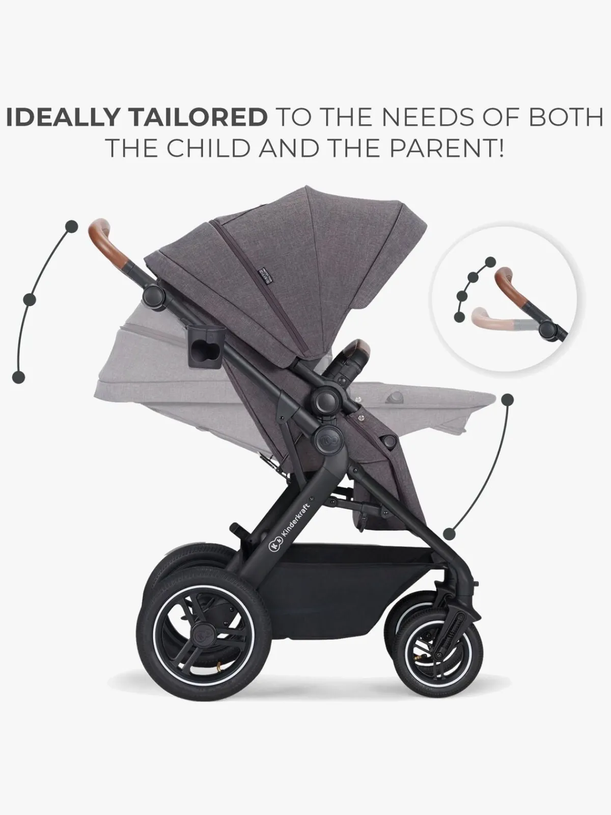 Kinderkraft Vognpakker-Multifunctional 3-in-1 B-Tour Mink Pro Kombivogn, Dark Grey