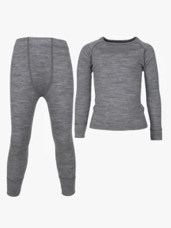 Børn Lindberg Rib Merino Skiundertøj Merinould, Grey Melange