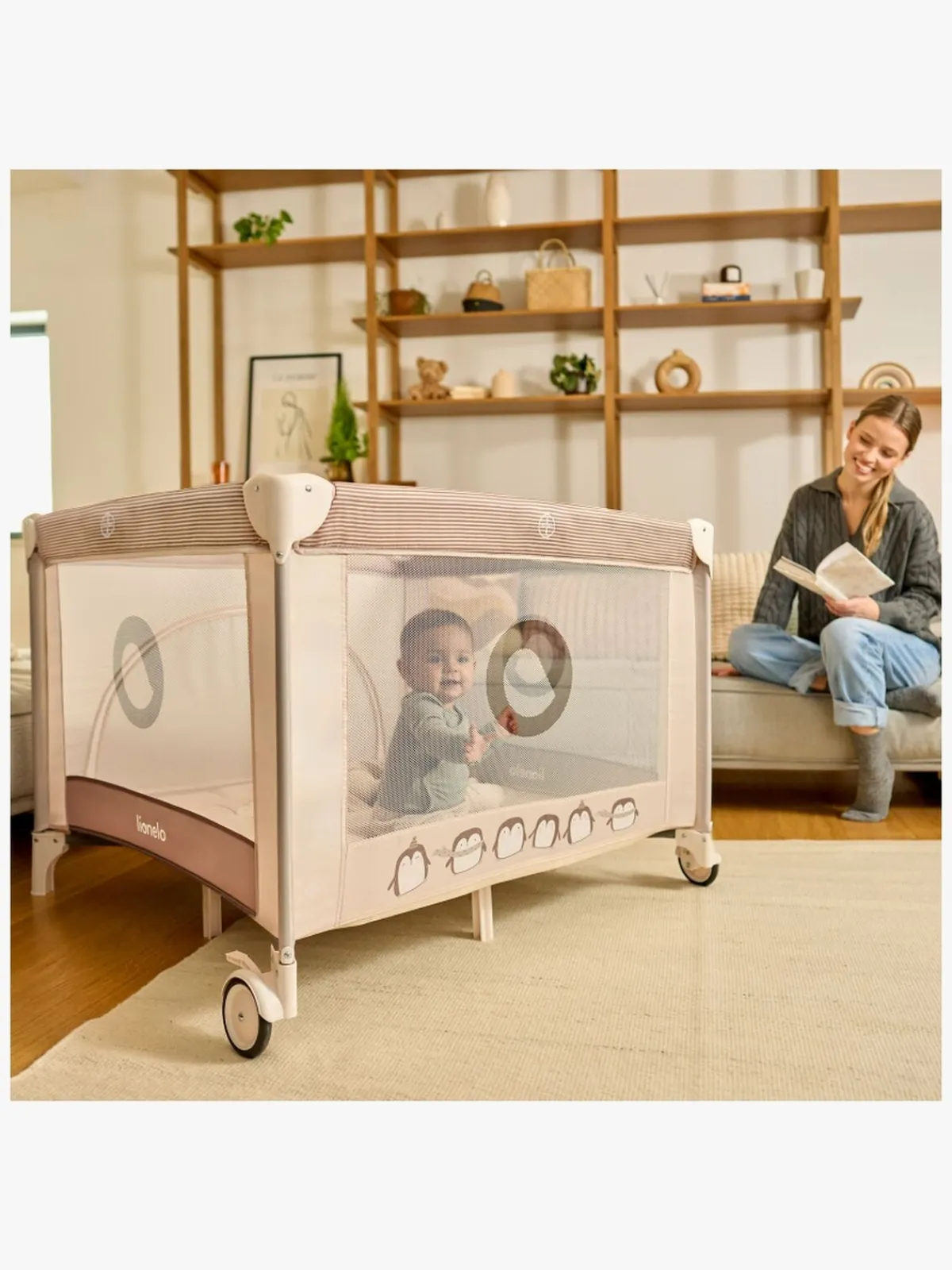 Lionelo Sikkerhed-BONNIE Kravlegård til Barn & Baby, Grey Stone