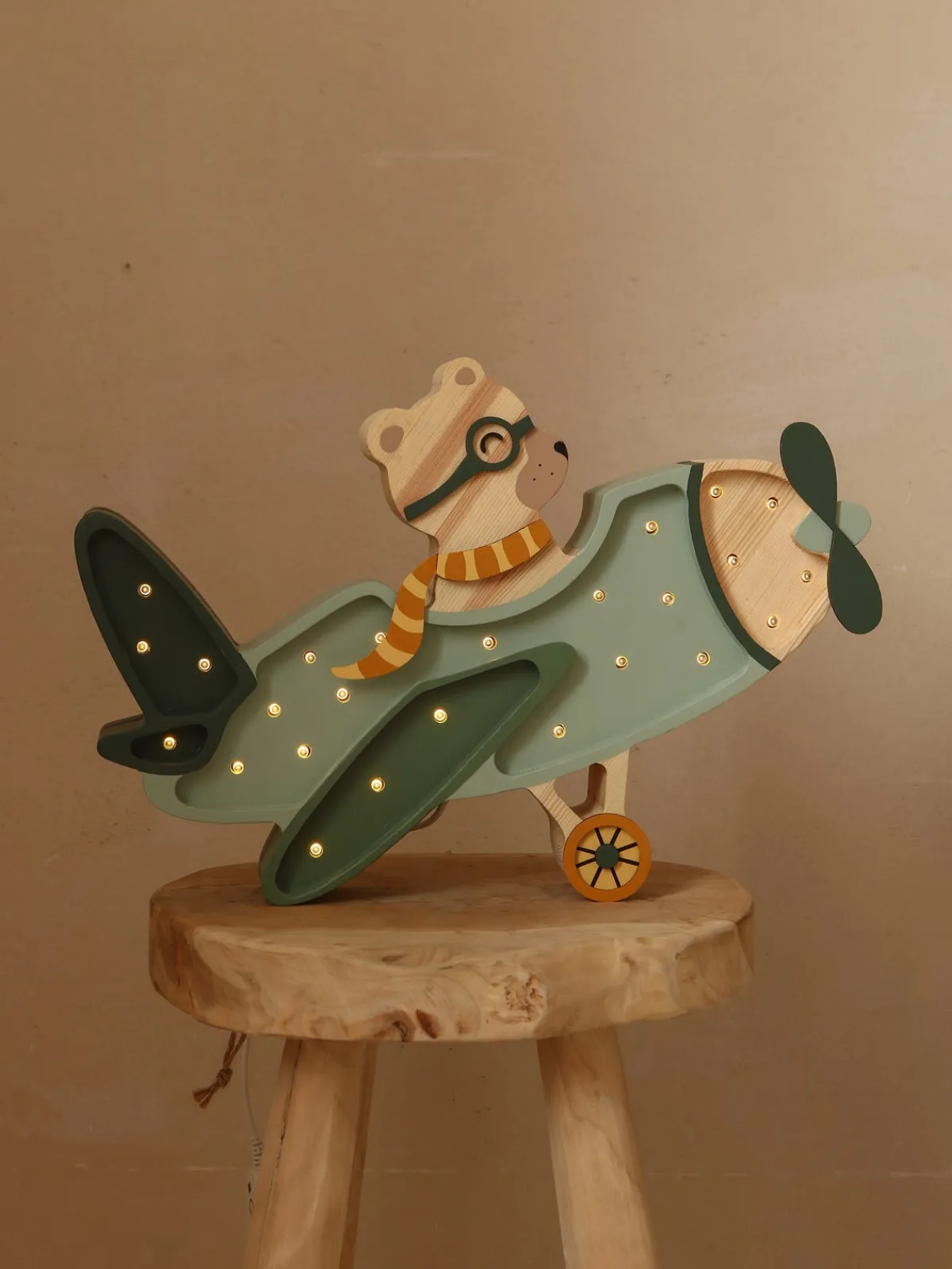 Børn LittleLights Lamper & Belysning-Little Lights Lampe Flyvemaskine Bjørn, Khaki