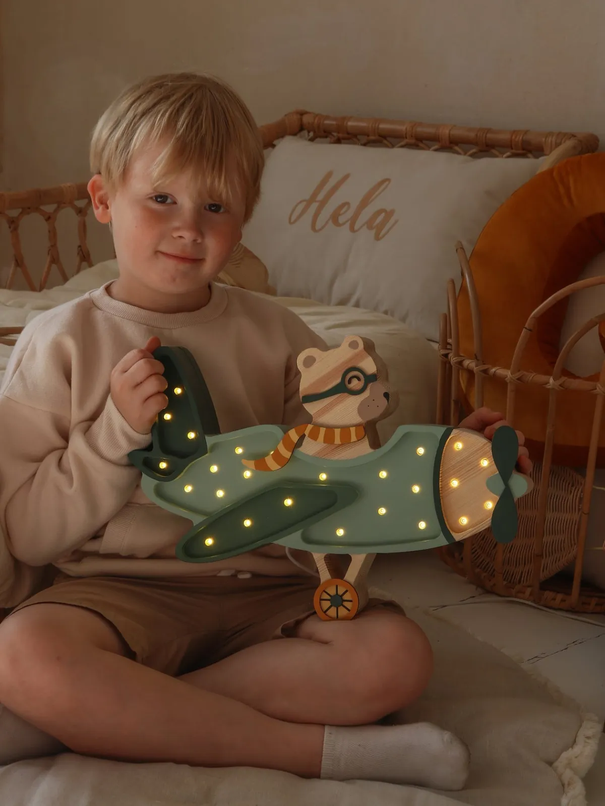 Børn LittleLights Lamper & Belysning-Little Lights Lampe Flyvemaskine Bjørn, Khaki