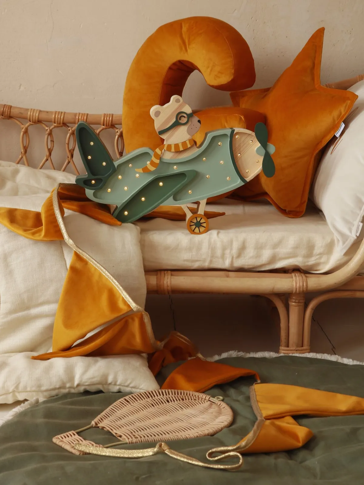 Børn LittleLights Lamper & Belysning-Little Lights Lampe Flyvemaskine Bjørn, Khaki