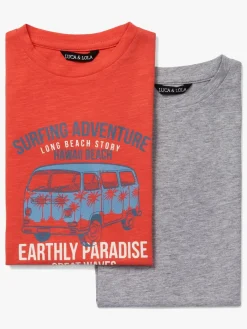 Børn LucaLola Luca & Lola Riccione T-Shirt 2-pak, Red/Grey Melange