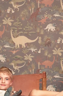 Børn Majvillan Tapet Dinosaur Vibes, Evening Grey