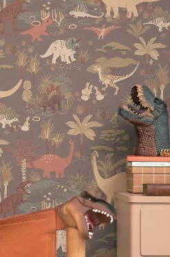 Børn Majvillan Tapet Dinosaur Vibes, Evening Grey