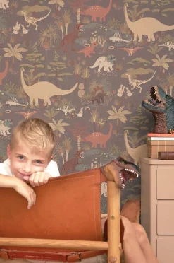Børn Majvillan Tapet Dinosaur Vibes, Evening Grey