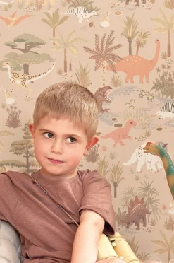 Børn Majvillan Interiør-Tapet Dinosaur Vibes, Sandy Beige