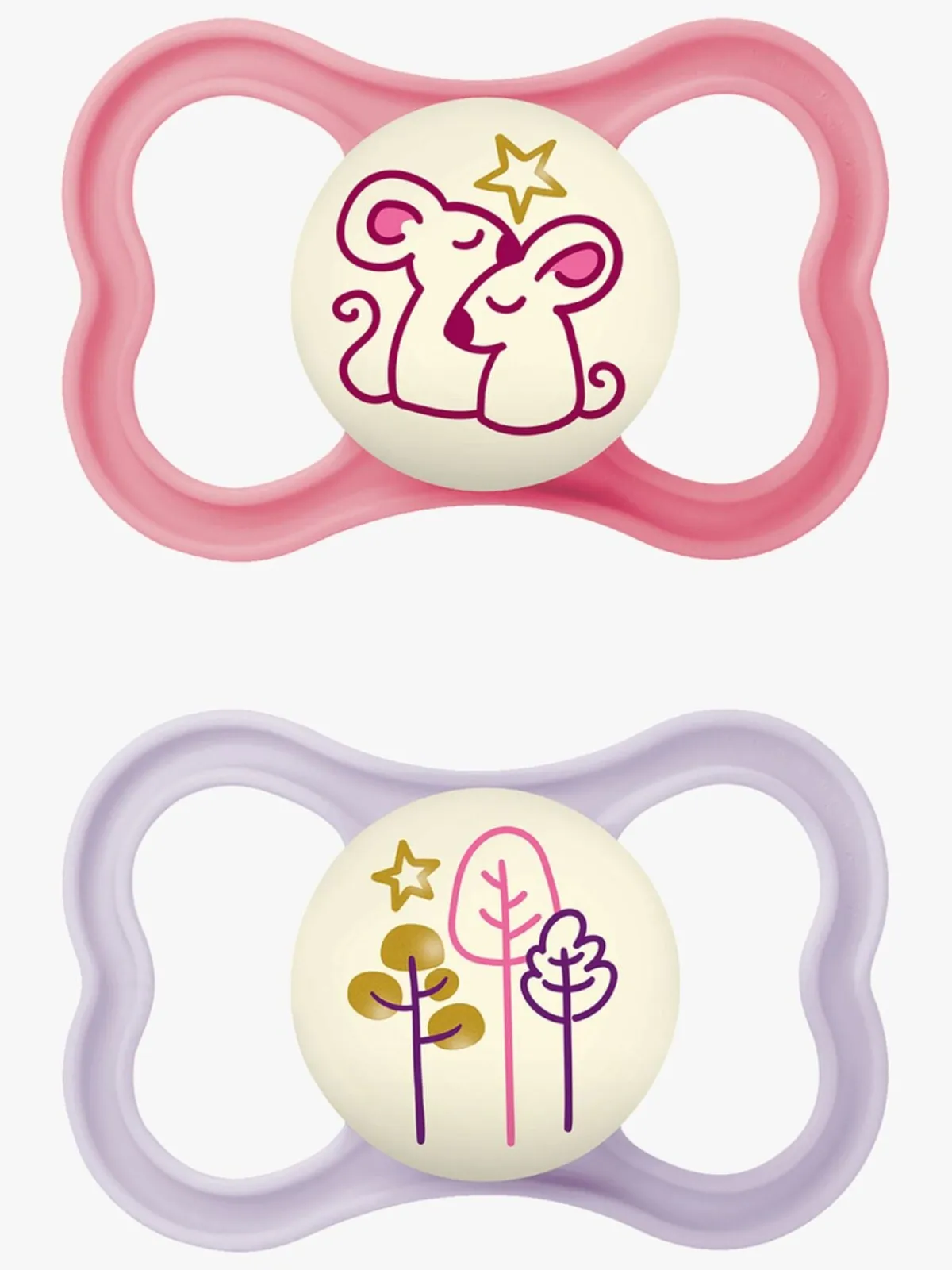 MAM Sutter & Suttesnore-Air Night Silikone Sutter 6-16m 4-pak, Pink/Neutral