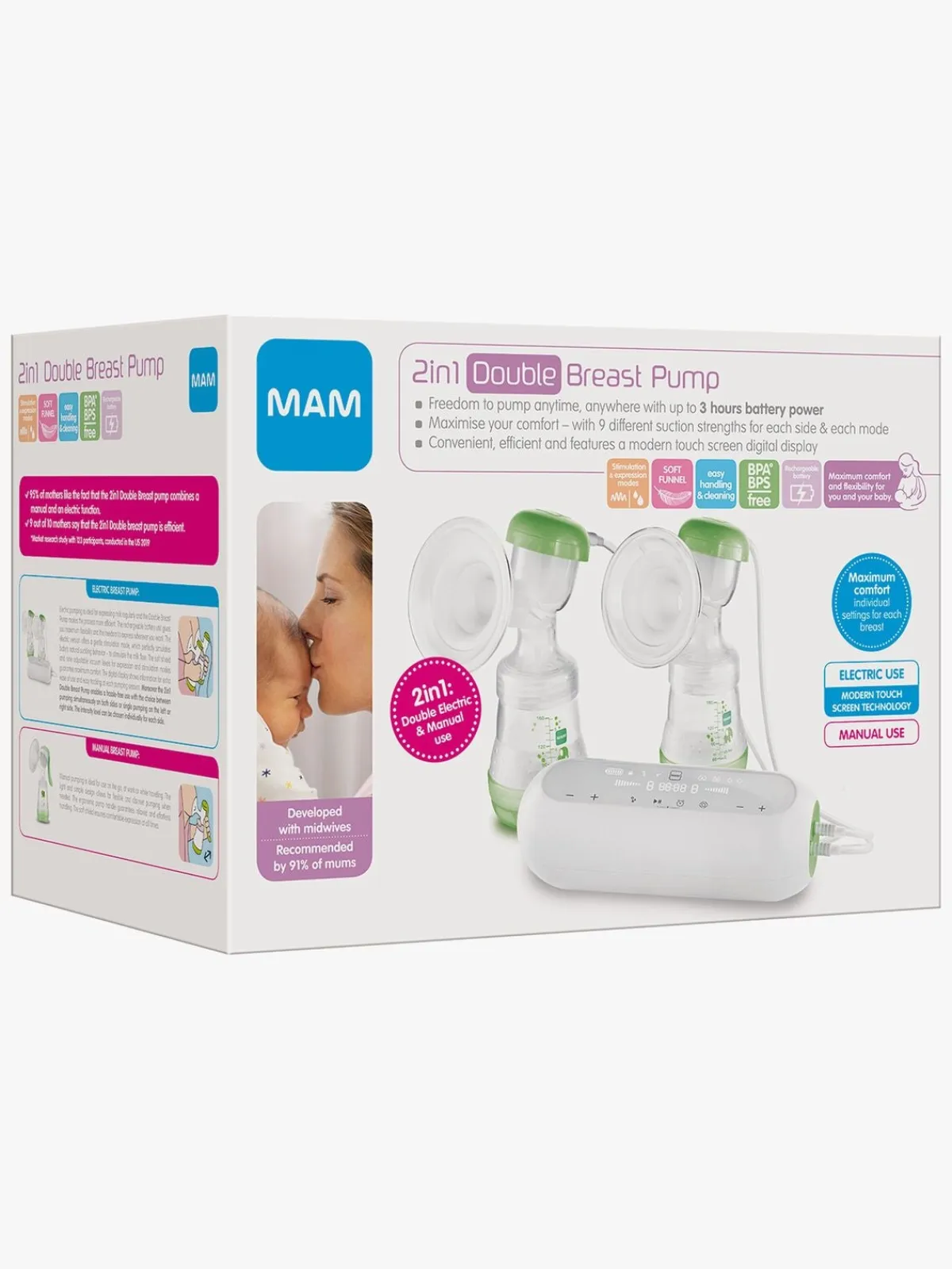 MAM Amning-2-in-1 Elektrisk Brystpumpe Dobbelt