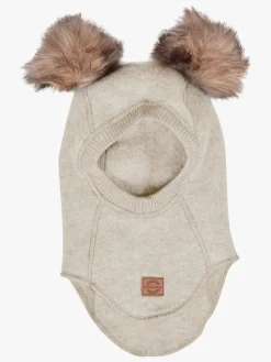 Børn MikkLine Mikk-Line Elefanthue Merinould med Pomponer, Melange Offwhite