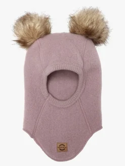 Børn MikkLine Mikk-Line Elefanthue Merinould med Pomponer, Twilight Mauve