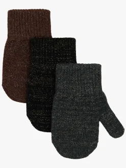 Børn MikkLine Mikk-Line Vanter Uldblanding 3-pak, French Roast-Black-Antrazite