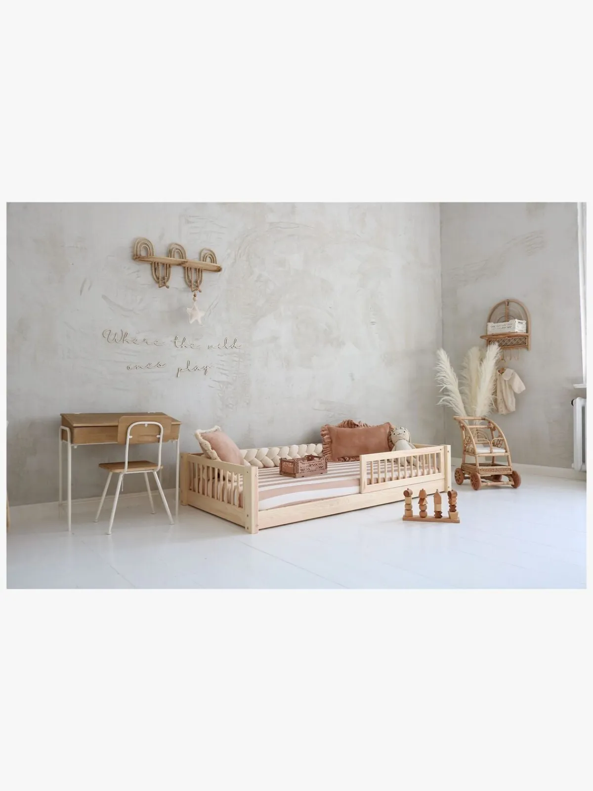 Børn Minitude Børnesenge & Tilbehør-LEWIS Junior-/Montessori-seng 80x160, Natur