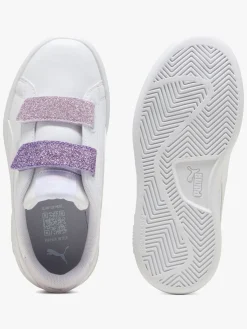 Børn Puma Smash 3.0 Glitter Velcro V PS Sneakers, Hvid