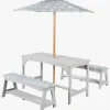 Roba Børn Picnicbord Set til 4 Deluxe med Parasol & Hynder, Grå