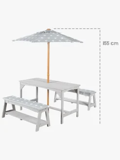 Roba Børn Picnicbord Set til 4 Deluxe med Parasol & Hynder, Grå