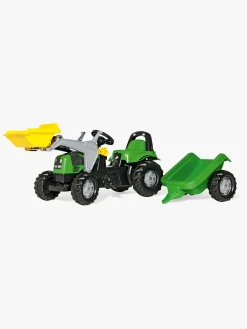 RollyToys Pedal- & Gåbiler-Rolly Toys Traktor med Frontlæsser og Anhænger, Grøn
