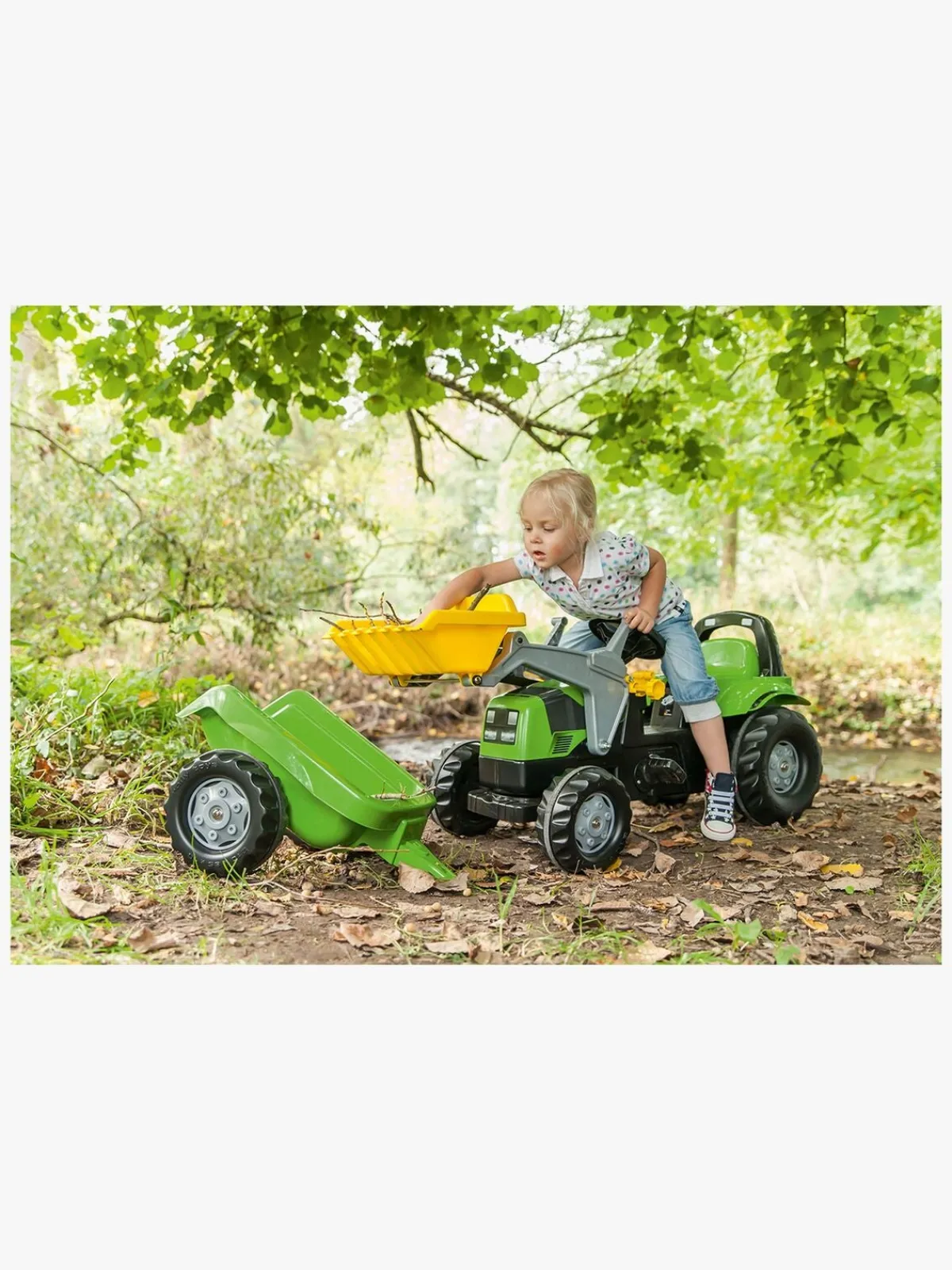 RollyToys Pedal- & Gåbiler-Rolly Toys Traktor med Frontlæsser og Anhænger, Grøn