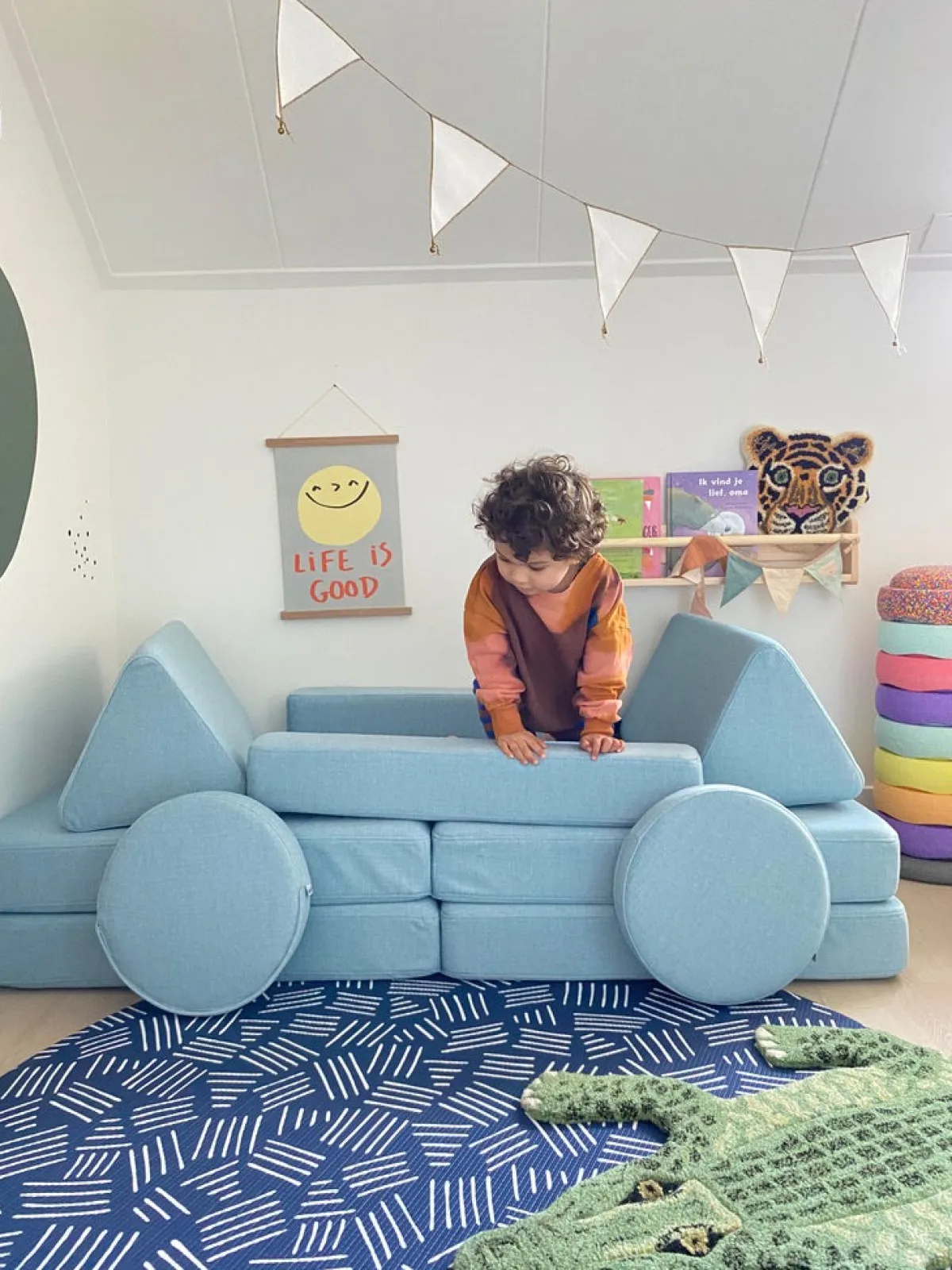 Børnemøbler|Shappy Play Bygbar Sofa 160x80 cm, Sky Blue