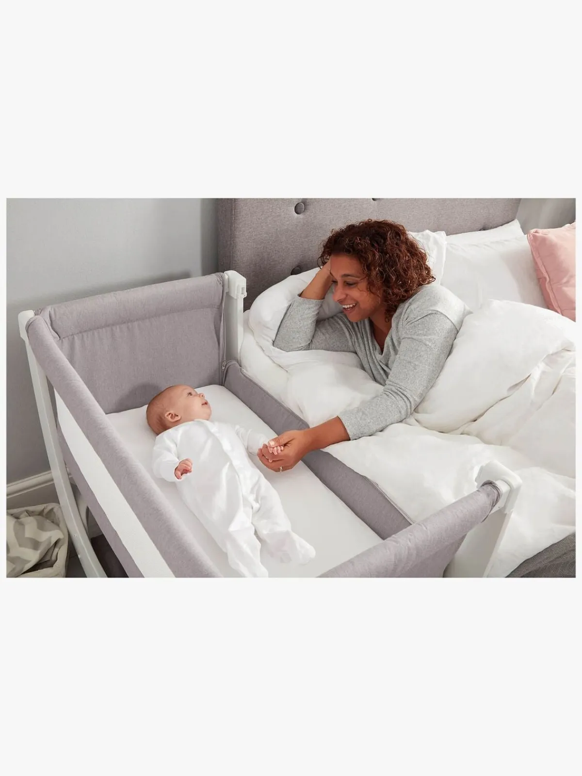 Børn Shnuggle Børnesenge & Tilbehør-Air Bedside Crib, Stone Grey