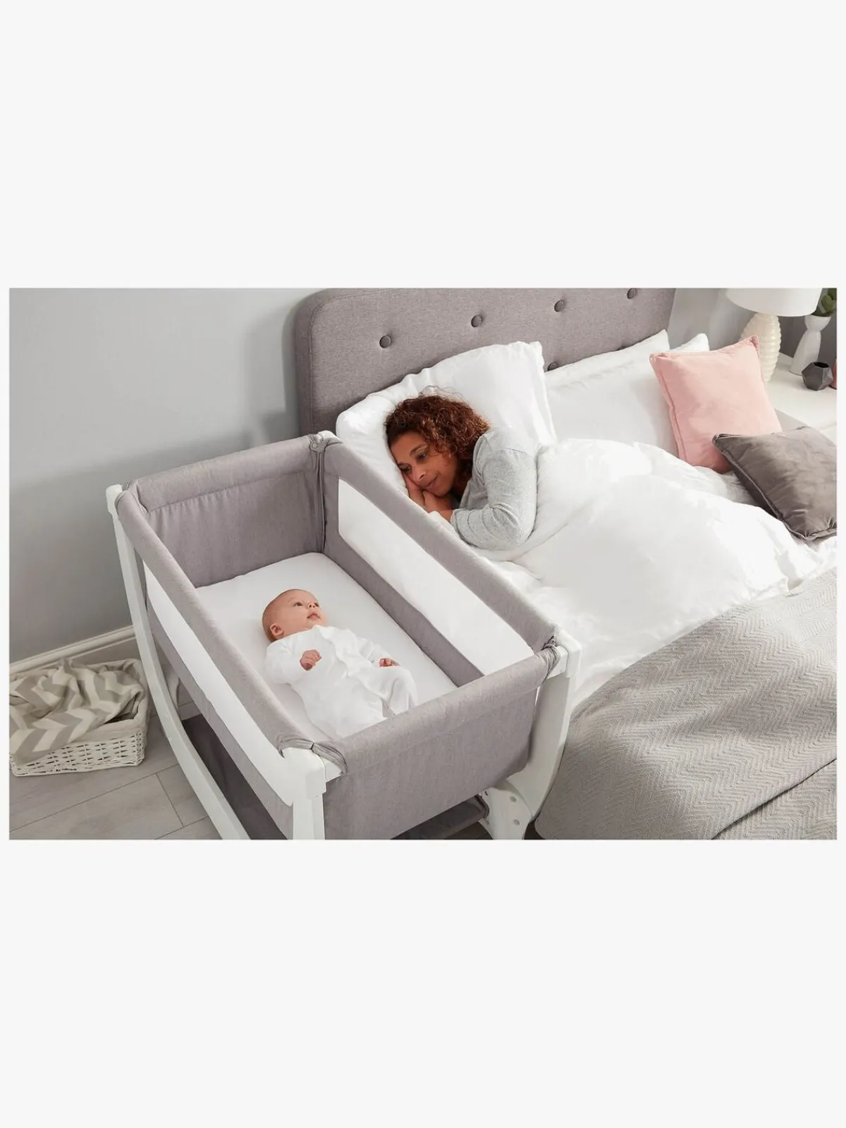 Børn Shnuggle Børnesenge & Tilbehør-Air Bedside Crib, Stone Grey