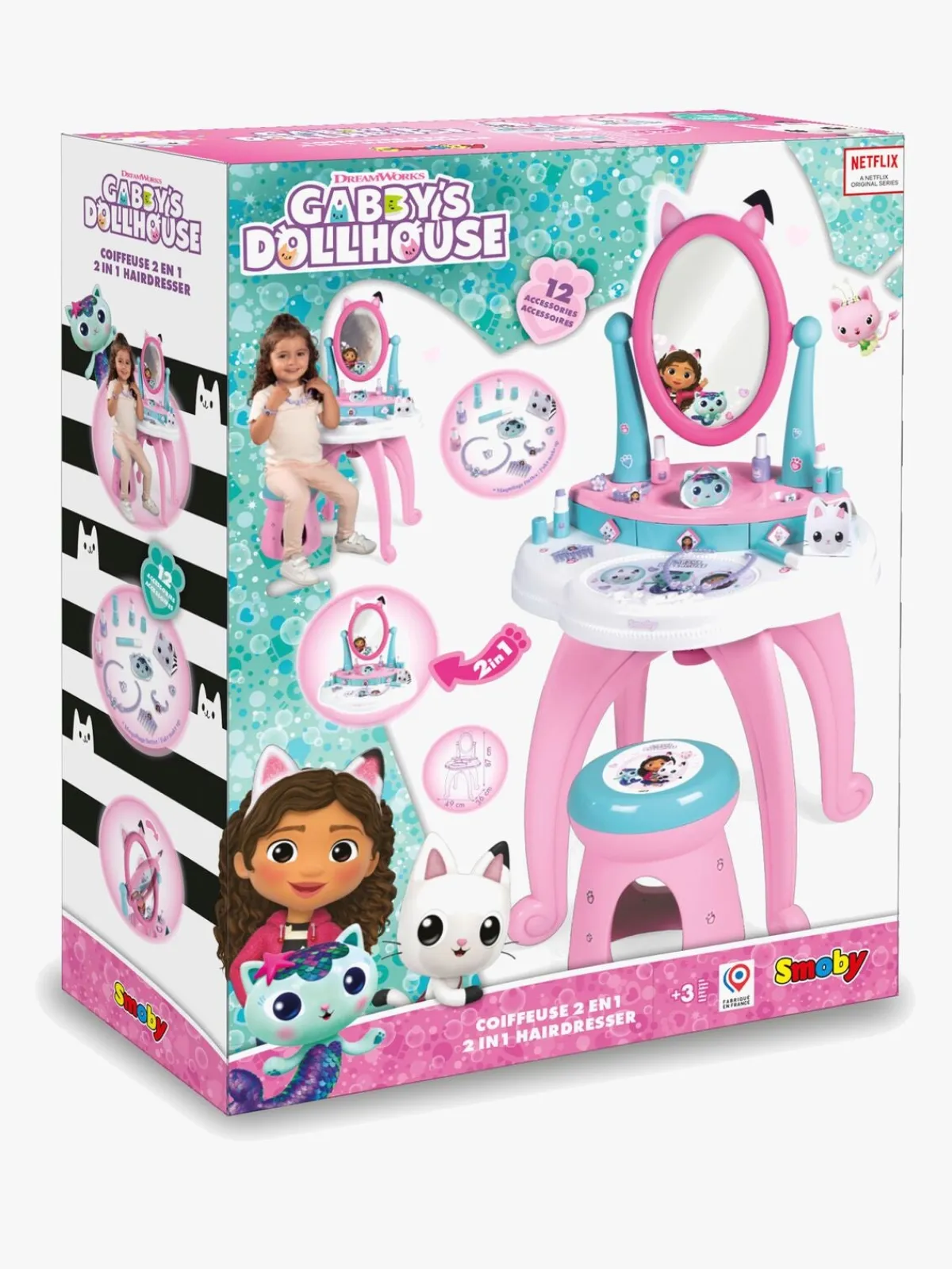 Smoby Rolleleg-Gabby's Dollhouse 2-i-1 Sminkebord med Skammel