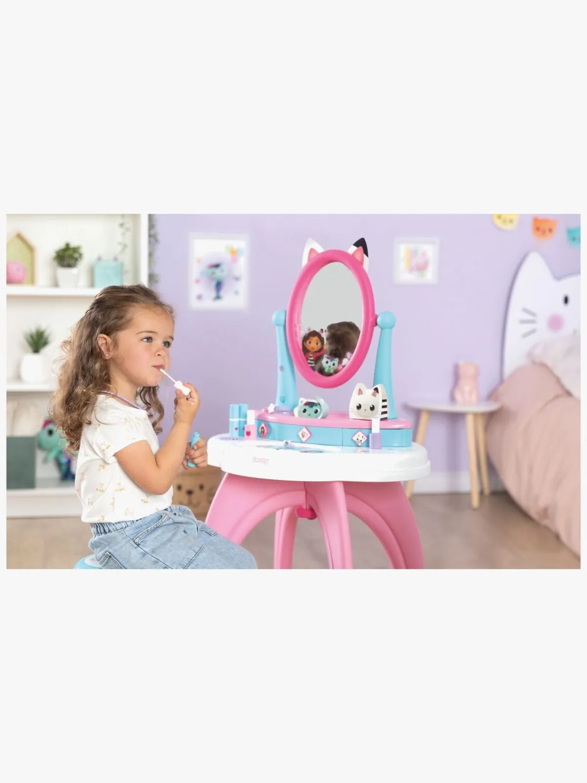 Smoby Rolleleg-Gabby's Dollhouse 2-i-1 Sminkebord med Skammel