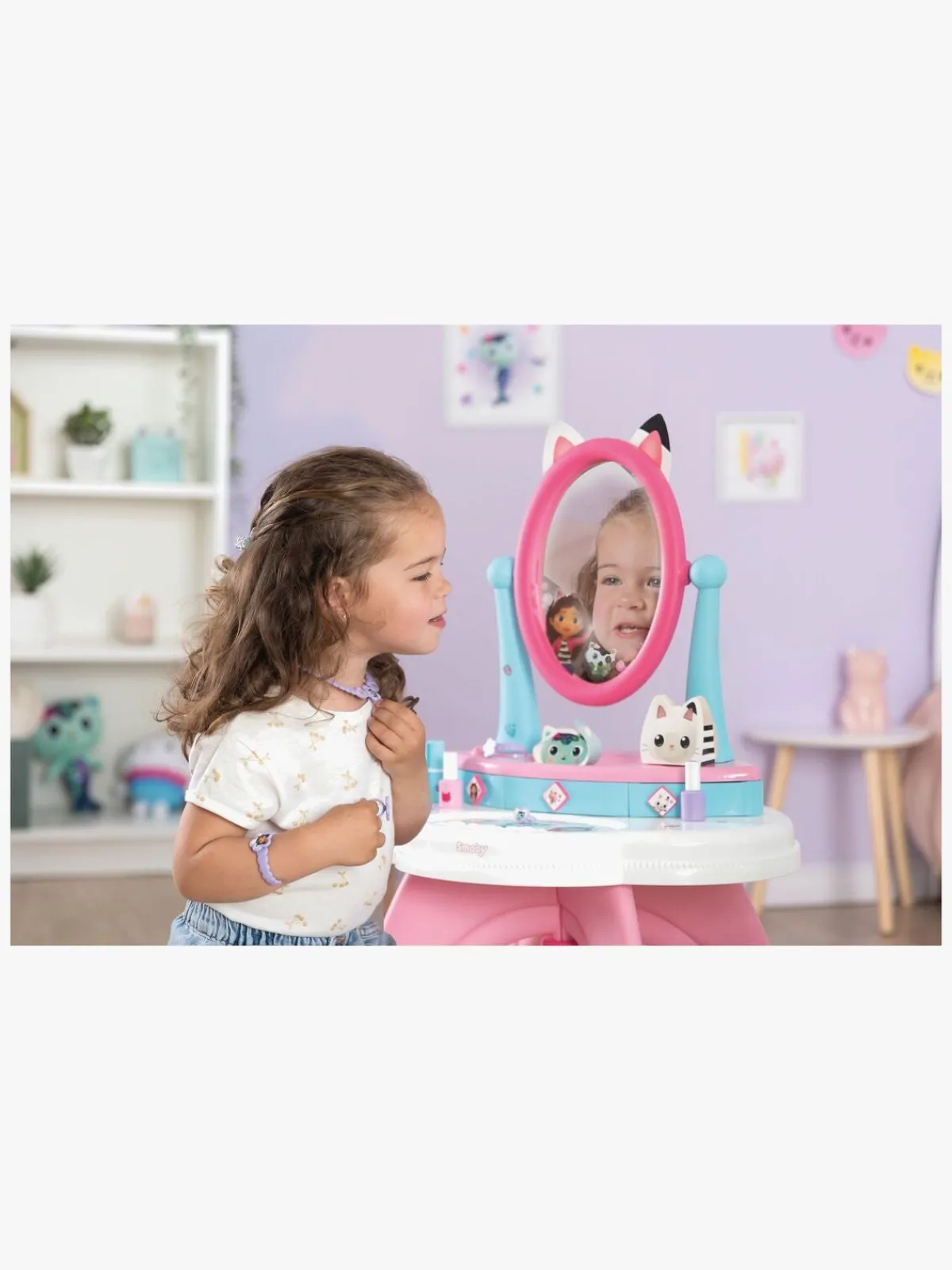 Smoby Rolleleg-Gabby's Dollhouse 2-i-1 Sminkebord med Skammel