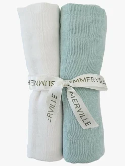 Summerville Stofbleer, Nusseklude & Babytæpper-Organic Tæppe/ Stofble i Musselin 2-pak Øko, Ice Blue/White