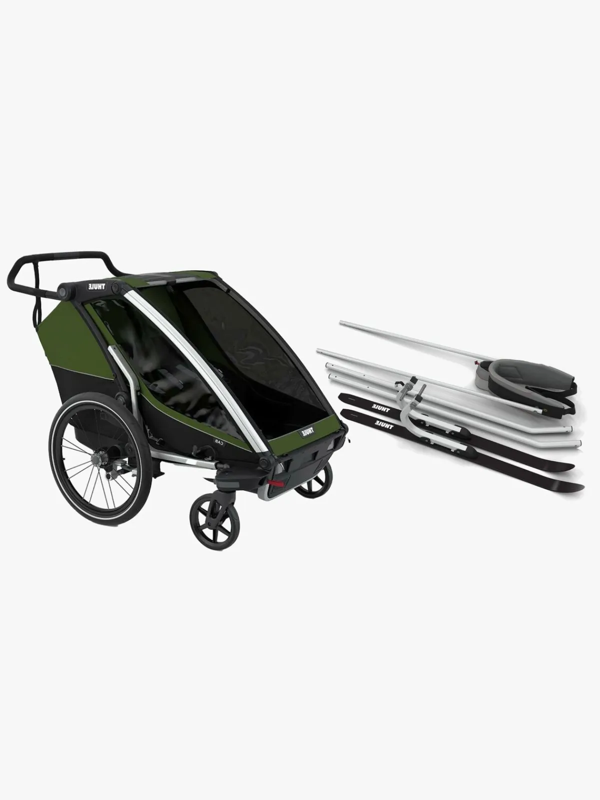 Aktivitetsvogne|Thule Chariot Cab 2 Cykelanhænger inkl. Ski- og Vandresæt, Cypress Green