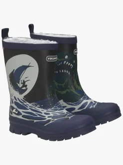 Børn VikingFootwear Viking Jolly Print Thermo Forede Gummistøvler, Blue/Multi