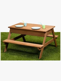 Woodlii Udeleg|Udemøbler-Picnicbord med Sandkasse + Låg, Brun